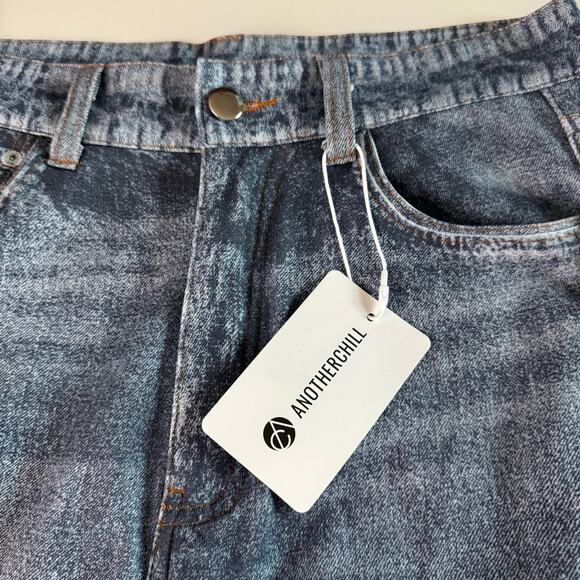 ANOTHERCHILL Jeans Medium Sweatpants Faux Denim Wide Leg Front Zipper & Pockets - Picture 12 of 16